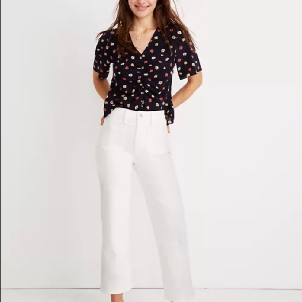 Madewell slim wide leg crop jeans, tile white patch pocket 29